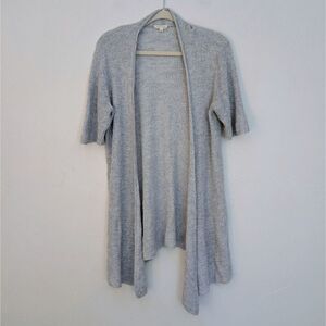 Eileen Fisher Women's M Gray Linen Blend Short Sleeve Open Cardigan Knit